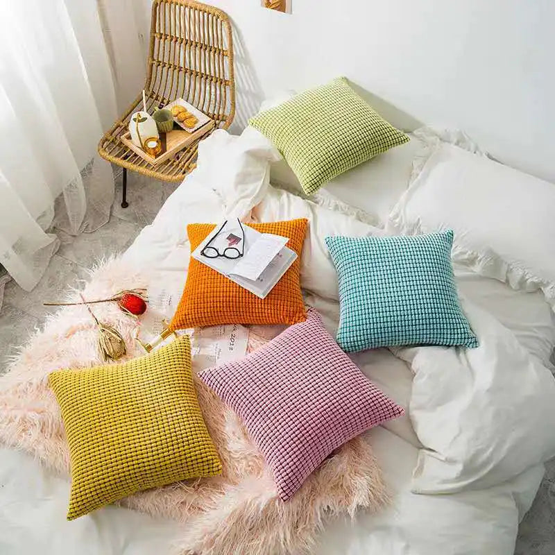 Soft Corduroy Corn Grain Cushion Cover Solid Color 40/45/50/55/60cm Throw Pillow Case For Bedroom Sofa Chair Car Home Decor